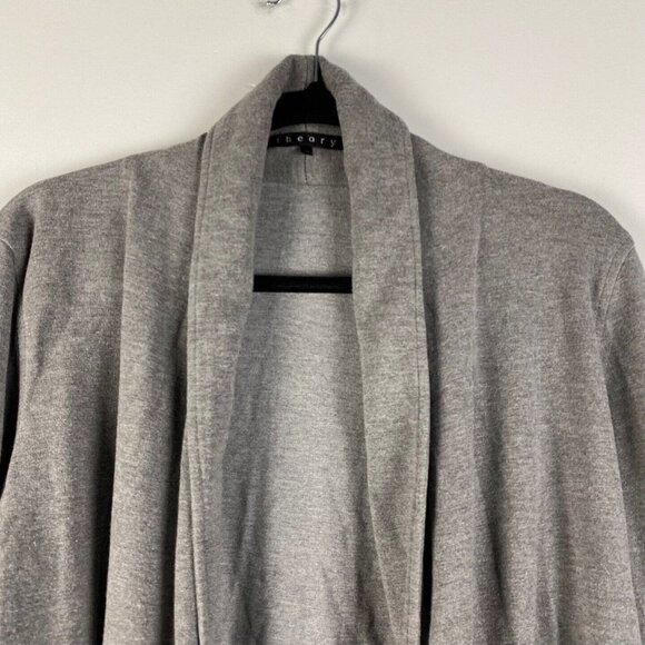Theory Ashbey Blazer Cardigan Size Medium Gray Open Front 3/4 Sleeves - Picture 2 of 9